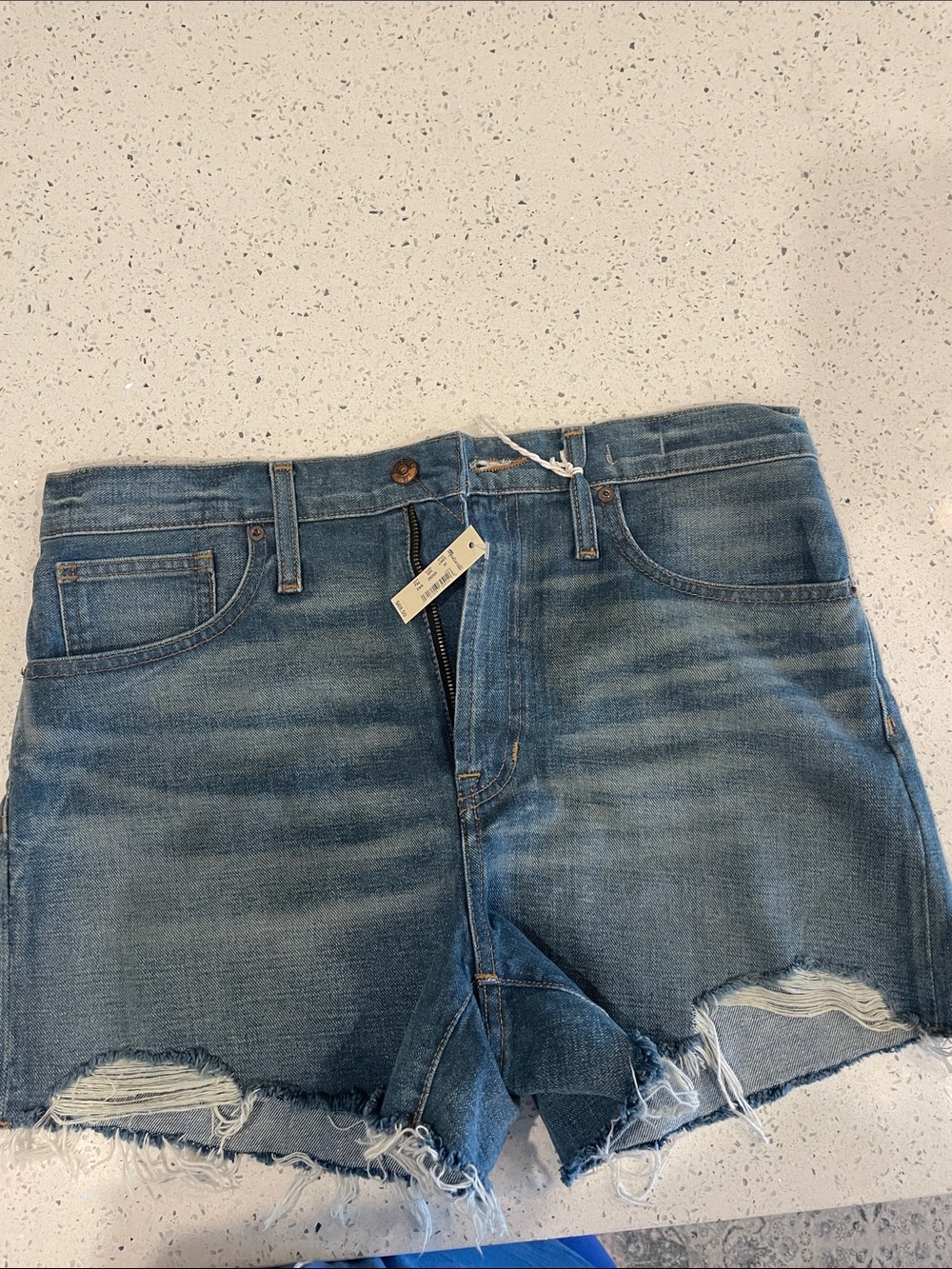 Madewell Medium Blue Denim Frayed Hem Shorts